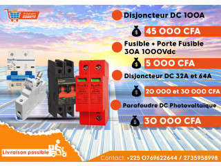 Disjoncteur DC 100A, 32A et 44A Parafoudre PV Fusible+Porte Fusible 30A 1000Vdc