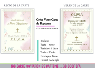Carte invitation baptême rectangle