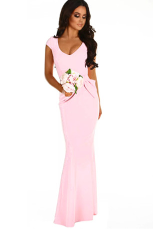 robe-maxi-rose-a-taille-froncee-big-0
