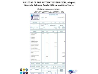 BULLETINS AUTOMATISES SUR EXCEL/ Côte d'Ivoire